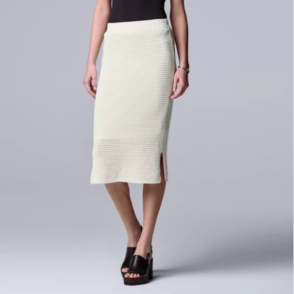 Simply Vera Vera Wang Crochet Sweater Open Stitch Skirt in Coconut White Sz L